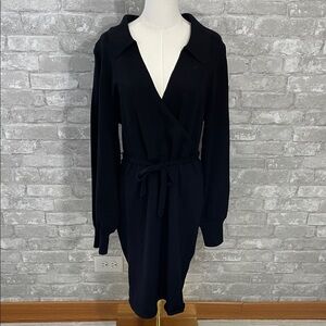 Absolutely Famous Black Faux Wrap Sweater Dress